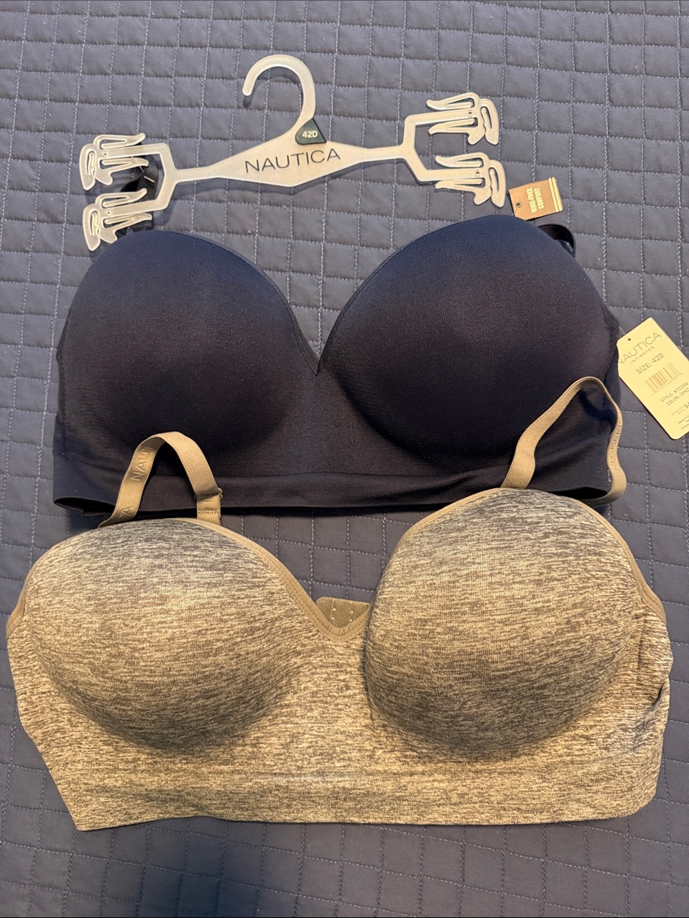 Two Nautica Convertible Bras in Navy and Heather Gray  Size 42 D